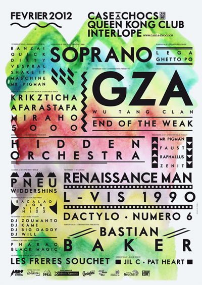 monthly program case a chocs atelyeah pxp aquarel hippiesque background with straight black typo over it