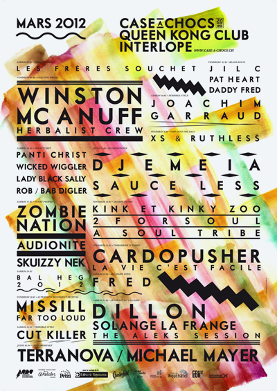 monthly program case a chocs atelyeah pxp aquarel hippiesque background with straight black typo over it